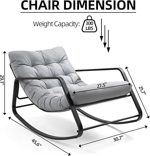 Miniatura 2 de Silla reclinable mecedora de tela de lino para guardería, cómodo sillón tapizado para enfermería, sala de estar, dormitorio, patio (gris) Gris (tela