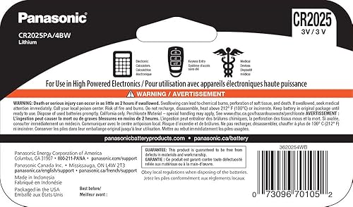 Miniatura 6 de Panasonic CR2032 - Pilas de monedas de litio de larga duración de 3.0 voltios en resistente a los niños, paquete de 10 y Panasonic CR2025 baterías