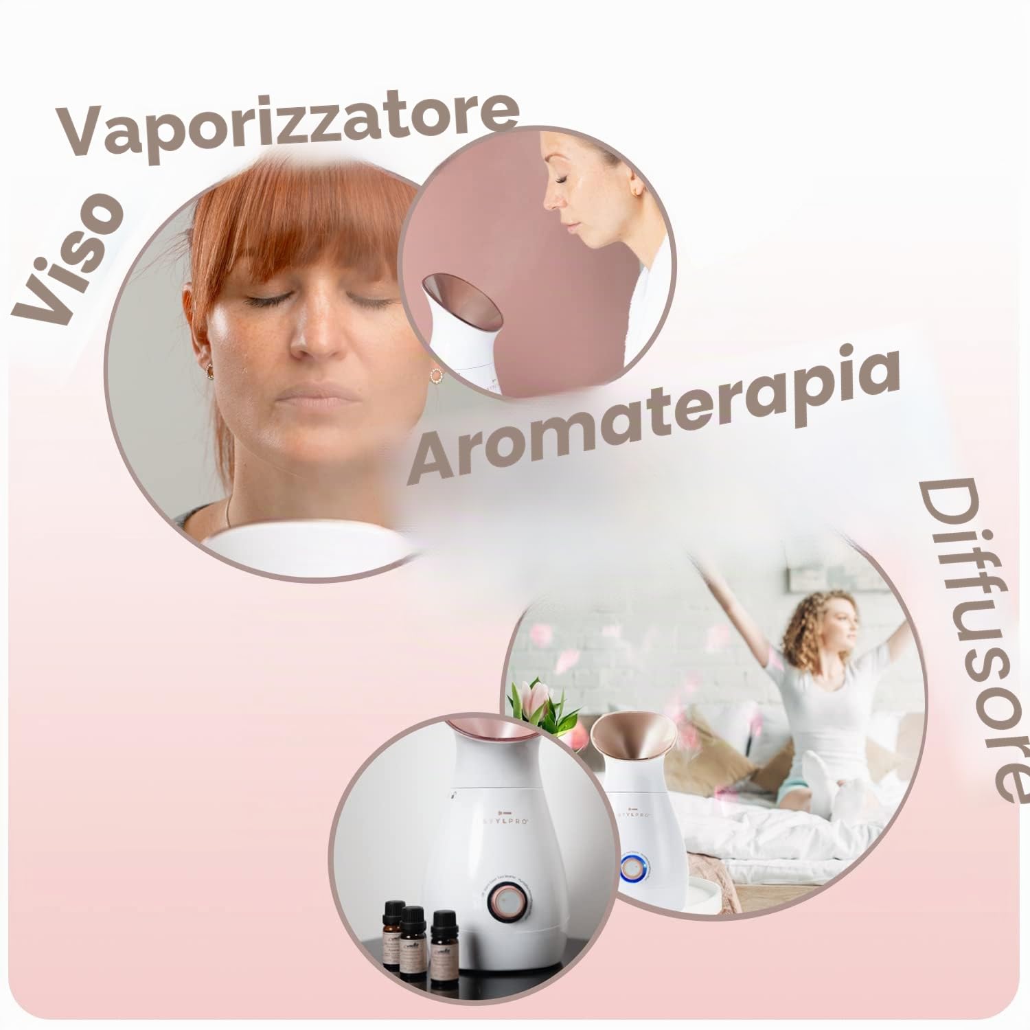 STYLPRO Vaporizzatore facciale 4 in 1, diffusore di aromaterapia, umidificatore e scaldasalviette – nebbia ionica per una pulizia profonda, spa di lusso per la casa, sblocca i pori