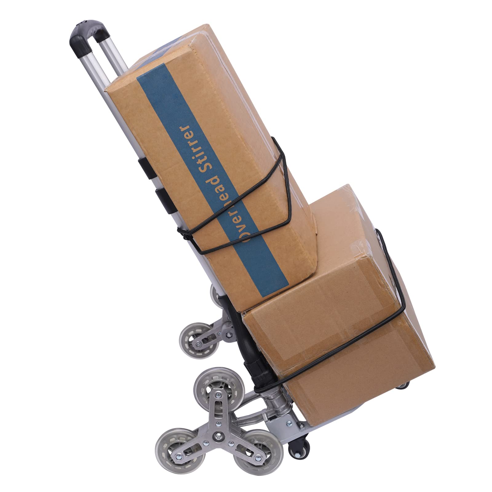 Wózek transportowy, składany wózek schodowy, trzystopniowa regulacja wysokości, bardzo długi uchwyt 106 cm, w zestawie kółka + 2 linki ekspanderowe, wózek transportowy, składany, nośność 75 kg