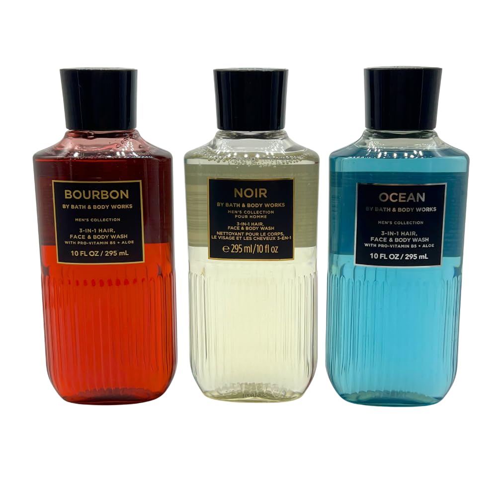 Bath & Body Works BOURBON, NOIR, OCEAN Men's Collection 3-in-1 Hair, Face & Body Wash 3-piece Gift Set with a Blue Bow for Holidays - 10 fl oz each - Image 3