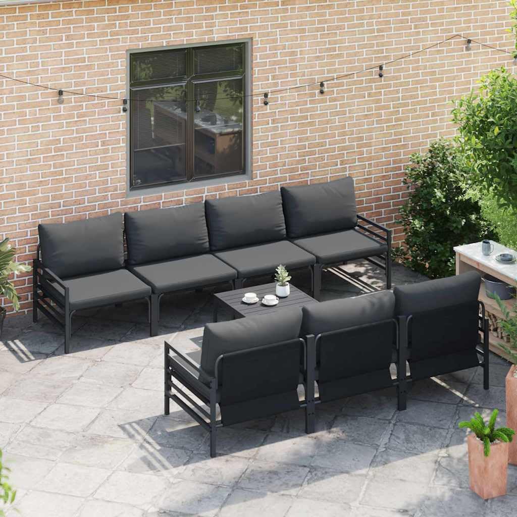 Conjunto jardín Mueble Exterior terraza Patio Comedor sofá Modular con cojín Negro Acero 8 pcs para reunión Ocio Barbacoa Piscina Porche Relax Resistente