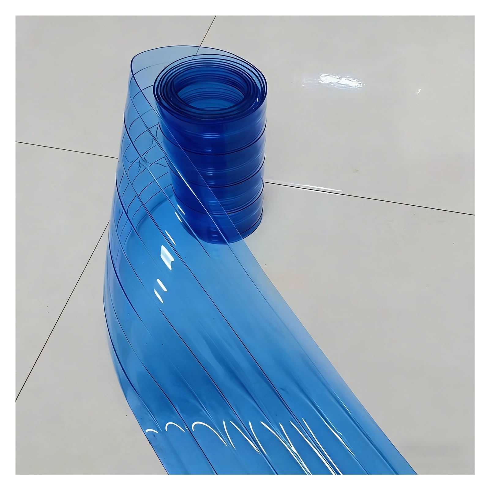 Rideau à Lanières en PVC Nervuré Bleu Transparent Rabat de Porte Souple Rideau Lamelles Entrepôts Supermarchés(75.6" W x 94.5" L/192x240cm)