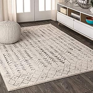 JONATHAN Y MOH210A-8 Ziri Moroccan Geometric Indoor Farmhouse Area-Rug Bohemian Minimalistic Easy-Cleaning Bedroom Kitchen Living Room Non Shedding, 8 X 10, Cream,Gray