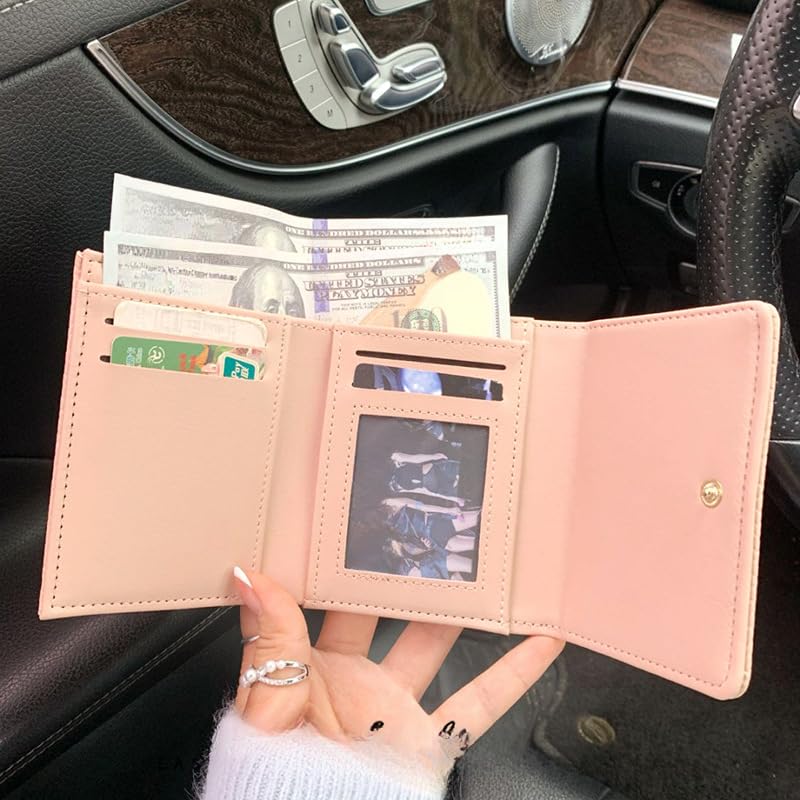 Cute Bear Star Embroidered Small Wallet for Women Girly Coin Bifold Wallet Card Holder Vintage Y2K Preppy Purse (Pink,Onesize)3