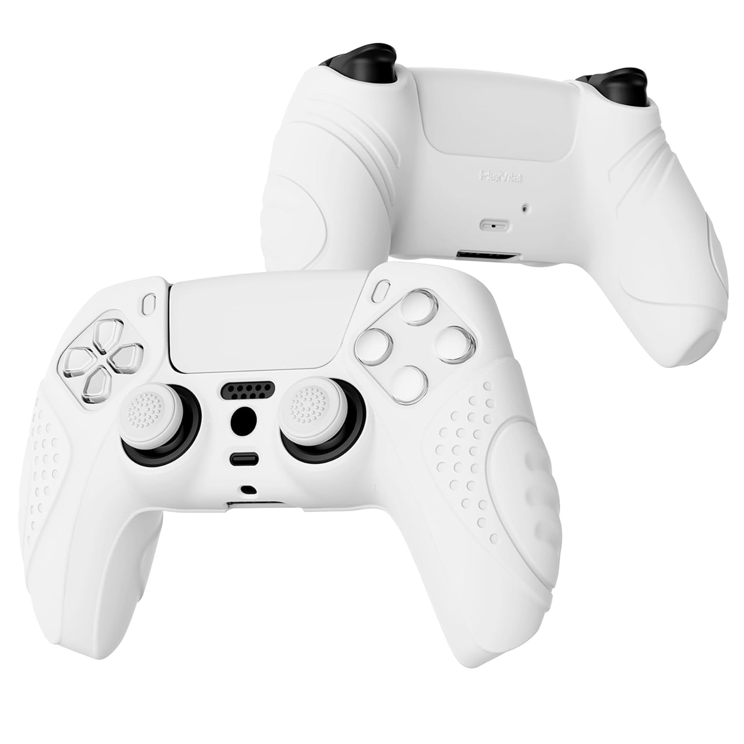 eXtremeRate PlayVital Guardian Edition White Ergonomic Soft Anti-Slip Controller Silicone Case Cover for ps5, Rubber Protector Skins with White Joystick Caps for ps5 Controller - Image 6