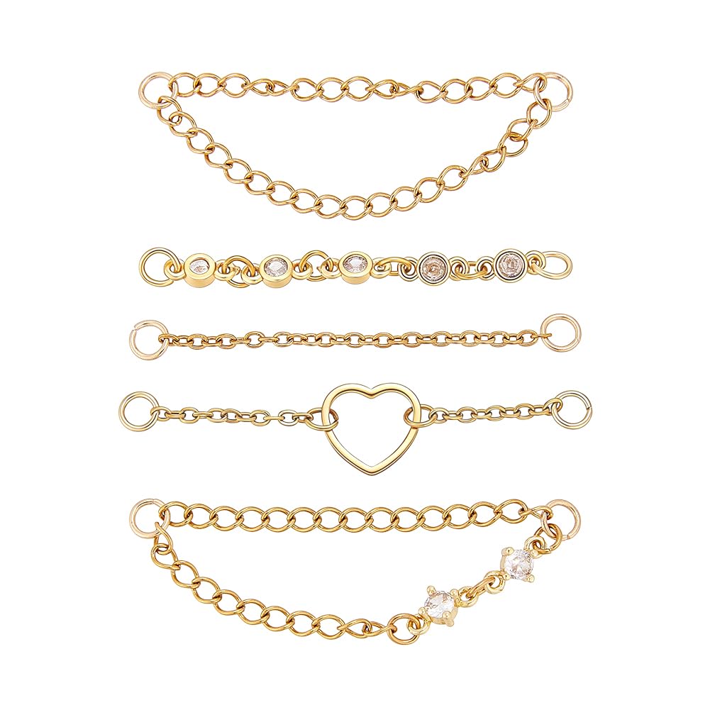 OLYCRAFT 5Pcs Earring Chain Connector Golden Convertible Dangle Chain Stainless Steel Across Top Nose Rings Chains Convertible Dangle Chains for Men Women Double Nose Piercing Jewelry