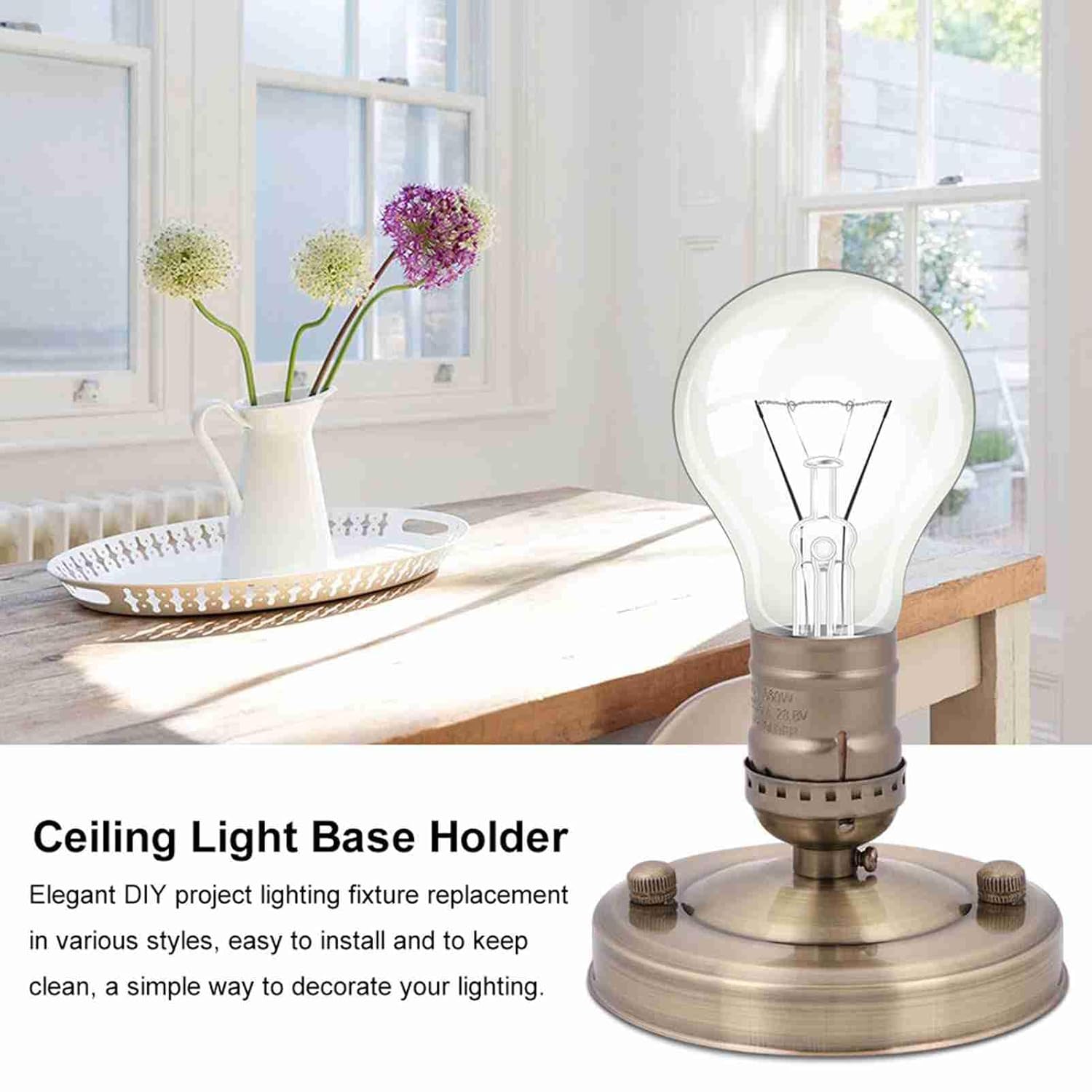 E26 E27 Lamp Socket, Vintage Industrial Ceiling Light/Wall Base Bracket, Screw Hanging Lamp Socket for Kitchen, Small Farmhouse Table Lamp Base (Antique Brass Color)