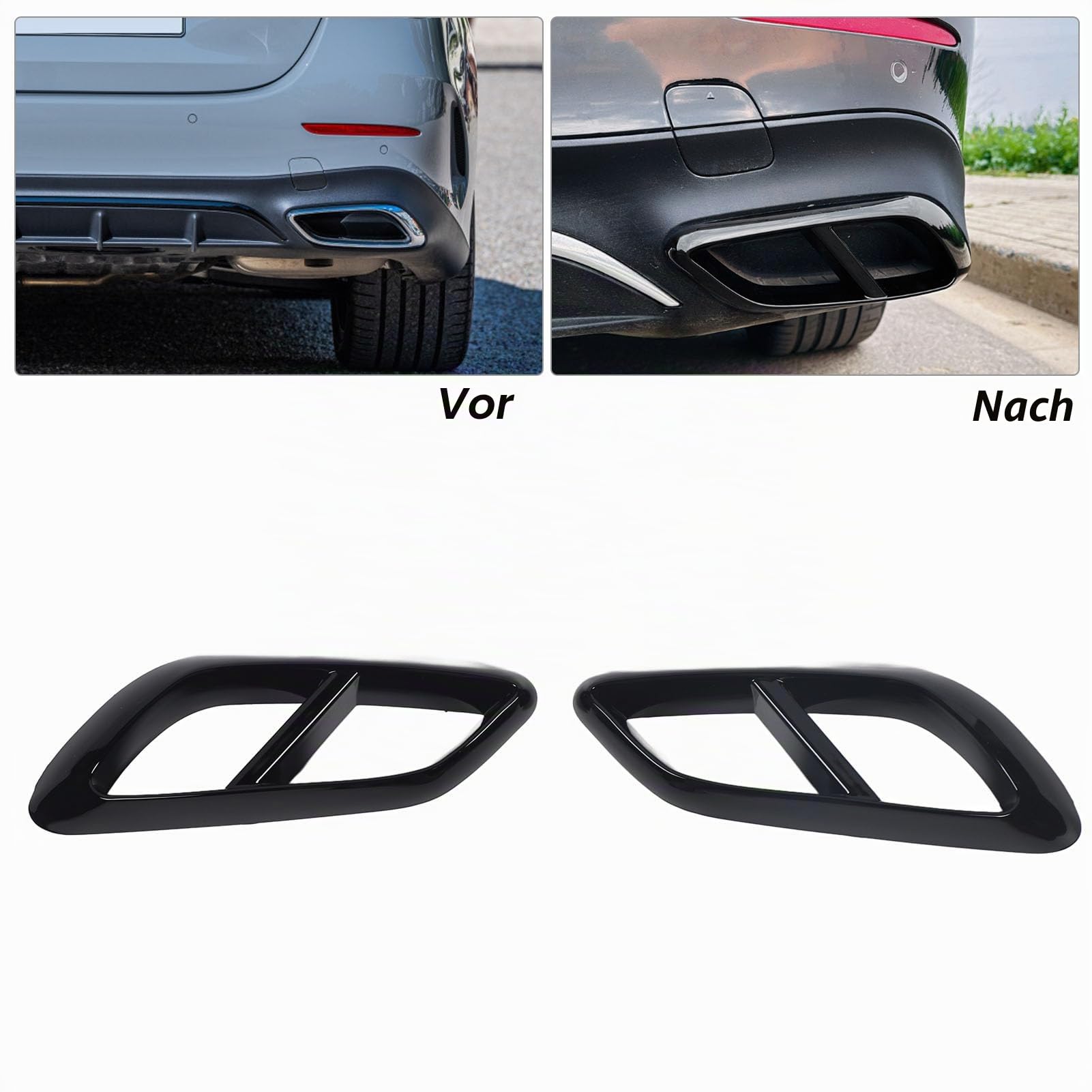 Heckauspuff-Endrohr-Abdeckungsverkleidung für E-Klasse W214 AMG-Line 2023+. Sportlicher Look, Schutzfunktion (Helles Schwarz)
