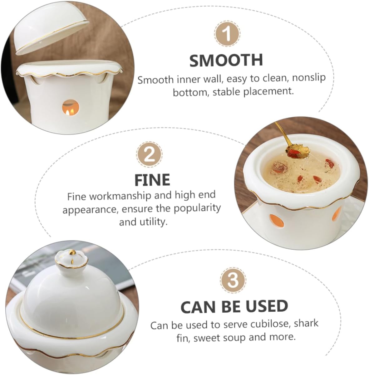 1 Set Ceramic Dessert Bowl Multipurpose Steamed Egg Fin Bowl with High End Appearance for Soups Grains and Sweet Soups Fine Workmanship and Smooth Edges