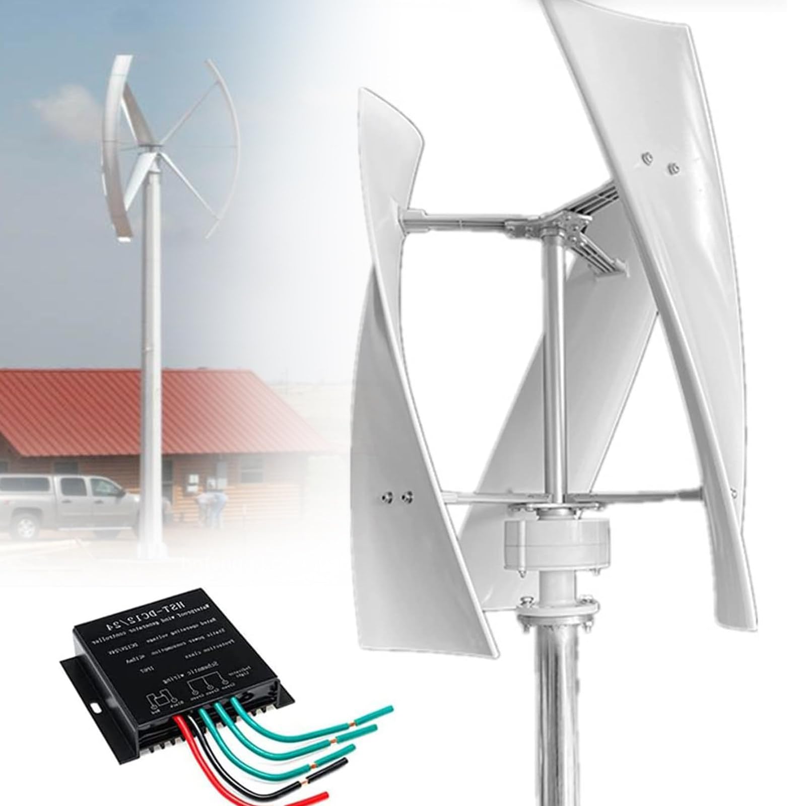 Kit generador de turbina eólica con Controlador de Carga, generador de turbina Vertical, Kit generador de turbina eólica de Eje Vertical portátil para Sistemas aislados, silencioso, con Cont