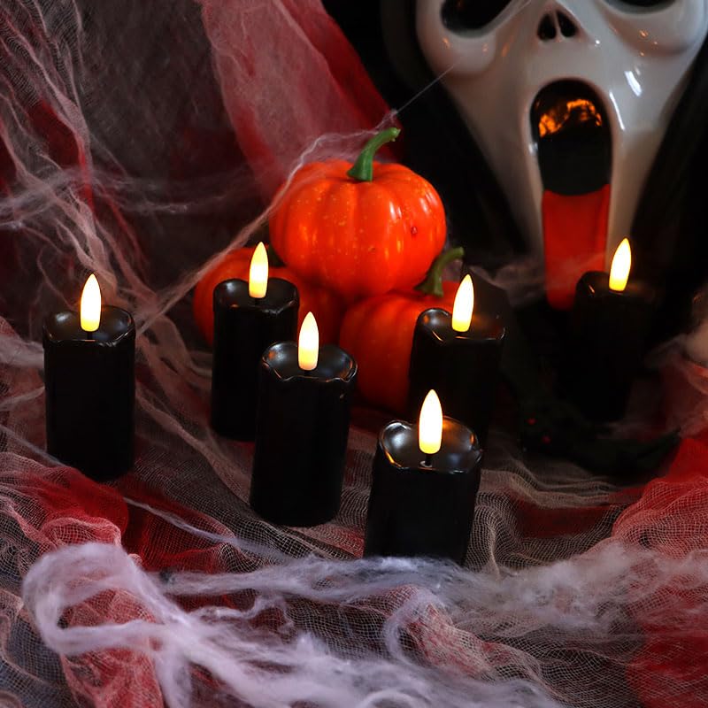Image of 6 Pack LED Flameless Votives with Built-in Timer Realistic Black Wick Drips Battery Operated Electric Candle Set for Home Party Wedding Halloween Christmas Decorations 1.5 inch D x 3.5 inch H, Black