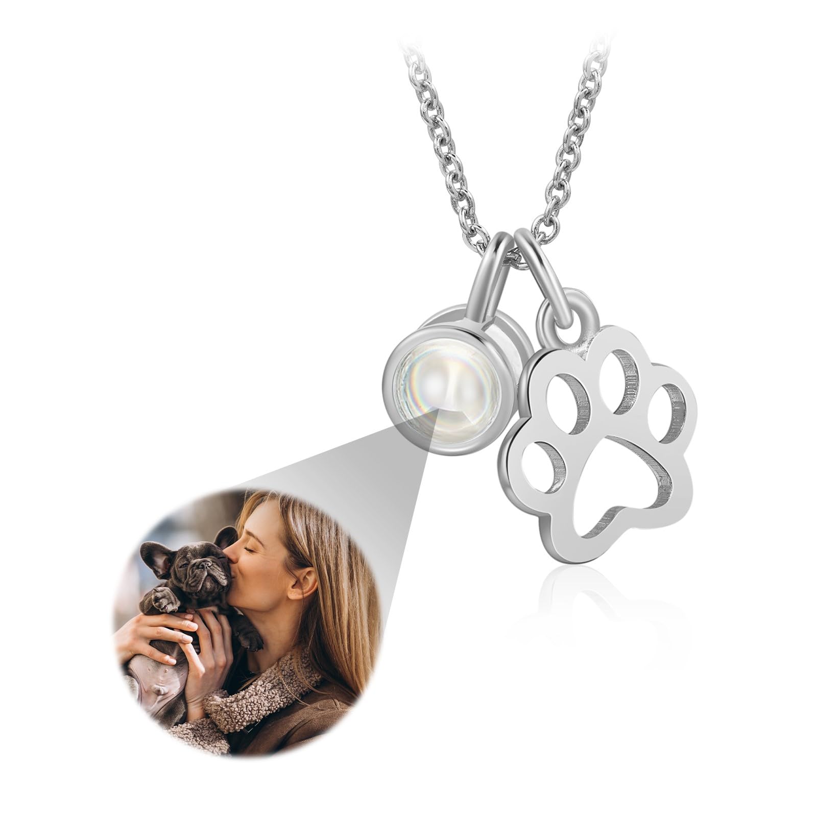 Glooraca Collar personalizado con foto de proyección Collar con foto de la pata del perro Collar personalizado con foto colgante Charm Collar Pet Memorial