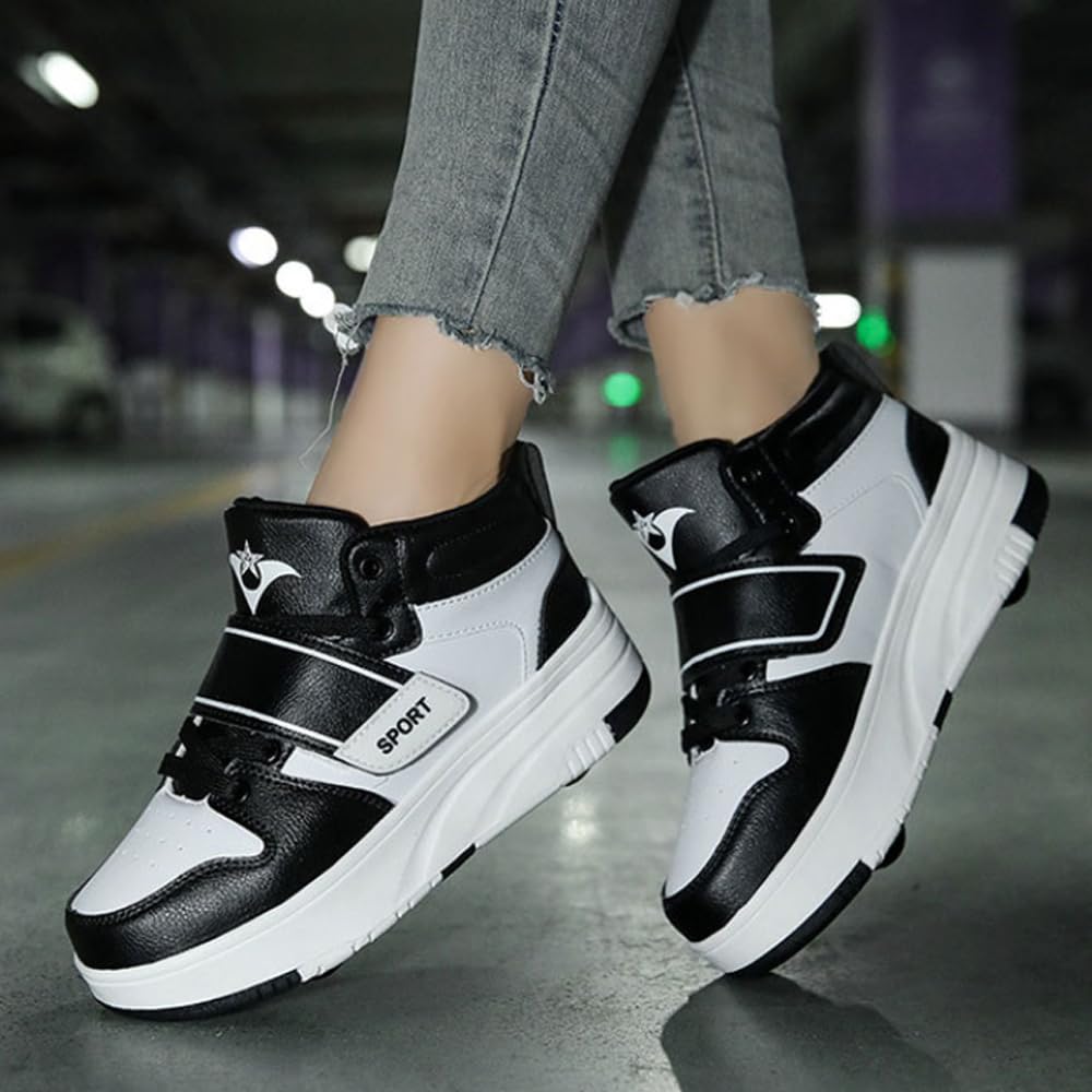 Hixingo Chaussure a Roulette pour Fille Garçons, Chaussures a roulettes Retractable avec Roues Chaussures de Skateboard, Patins à roulettes Unisexe Basket à roulettes pour Enfants Filles Adulte