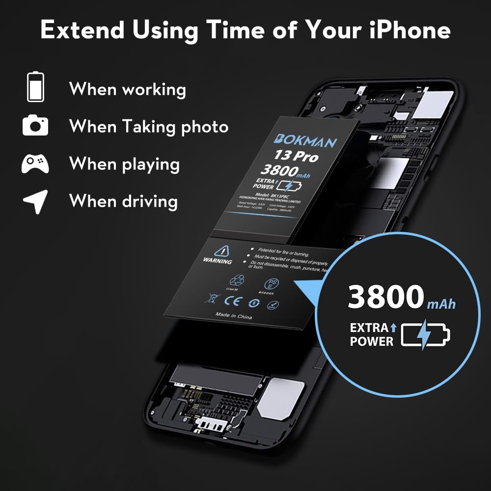 Batteria Sostitutiva Per IPhone 13 Pro – 3800 MAh, 0 Cicli, Con Kit Attrezzi Completo
