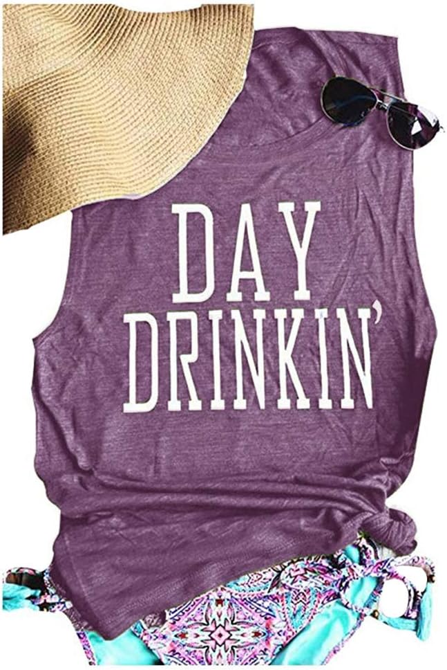 Chulianyouhuo Womens Day Drinkin' Tank Tops Drinking Camis Shirts Funny Casual Shirt Tee - Purple - Medium