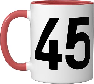 45 Number Sports Team Fan Ceramic Mug, Red/White