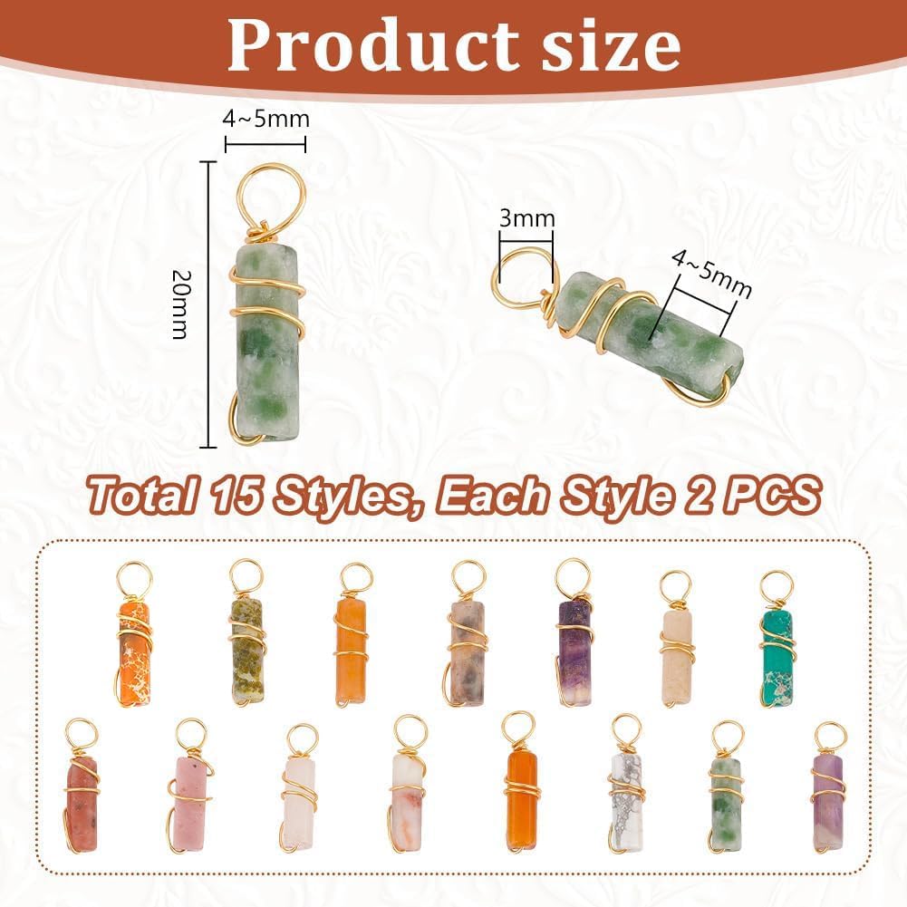 PH PandaHall 30pcs 15 Colors Natural Stone Pendants 20x4mm Colorful Crystal Stone Charms Pointed Quartz Gemstone Pendants Copper Wire Wrap Charms for Necklaces Earrings DIY Crafts Jewelry Making - Image 2