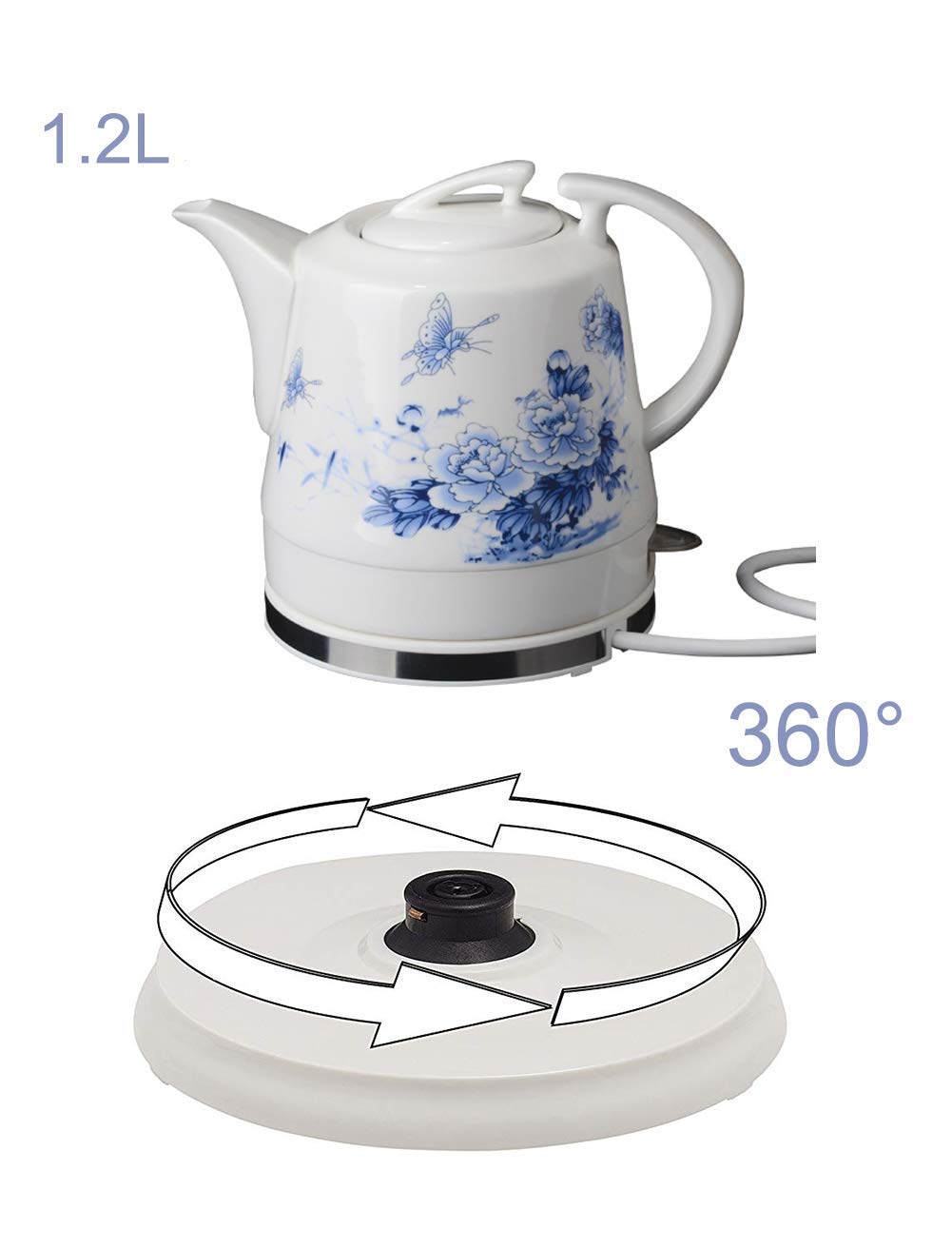 czajnik elektryczny ceramiczny czajnik wodny czajnik czajniczek czajniczek dzbanek do herbaty dzbanek retro 1,2 l, zdejmowana podstawa 1000 W, automatyczne wyłączanie,