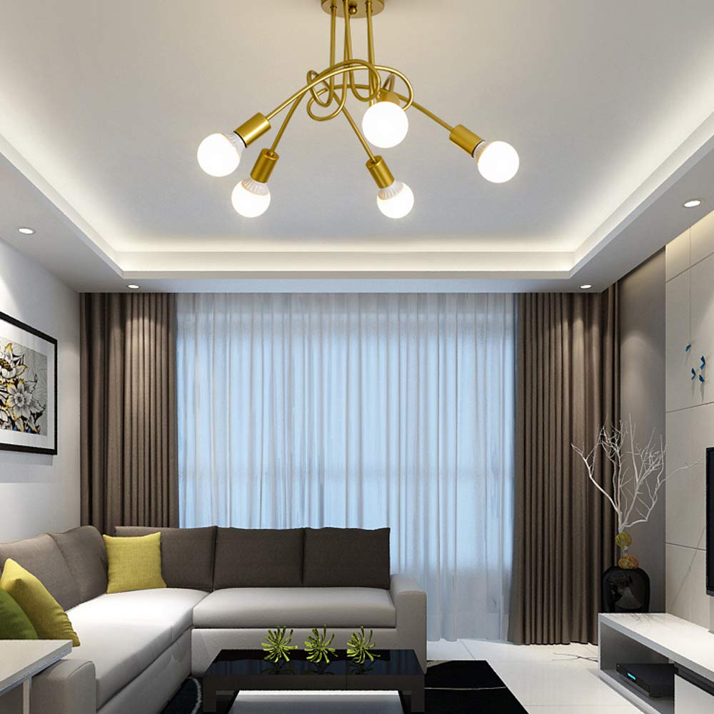 iDEGU 5 Luci Lampadario Retrò Industriale in Metallo Plafoniera E27 Lampada a Sospensione Vintage Lampada da Soffitto per Soggiorno, Camera da Letto, Sala da Pranzo (senza lampadine) (D'oro)