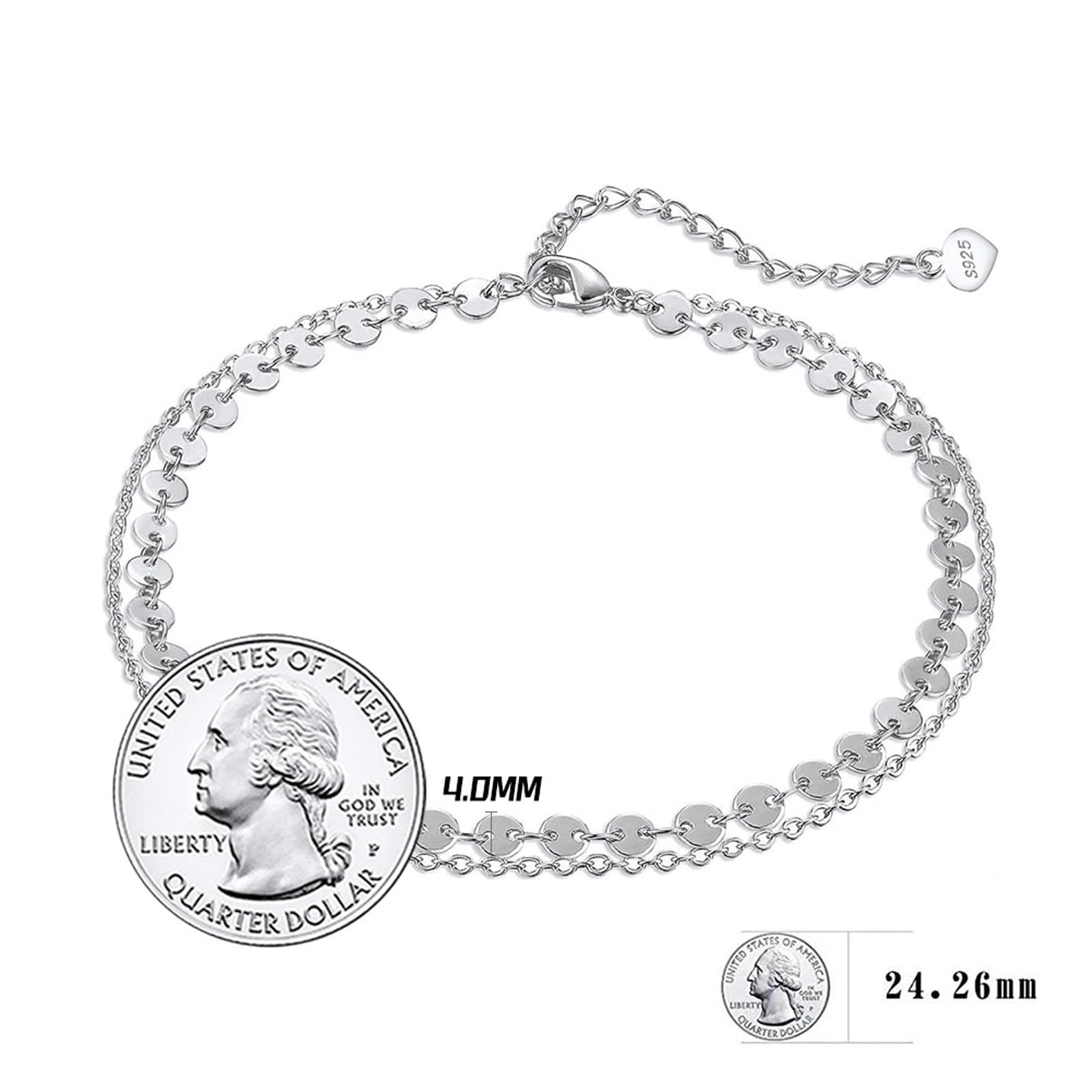 Cavigliera Donna Argento 925, Cavigliera Donna Estiva Paillettes A Doppio Strati e Catena Rolo, Bracciali alla Caviglia da Spiaggia Piede Catena Cavigliere Regolabili per Donne