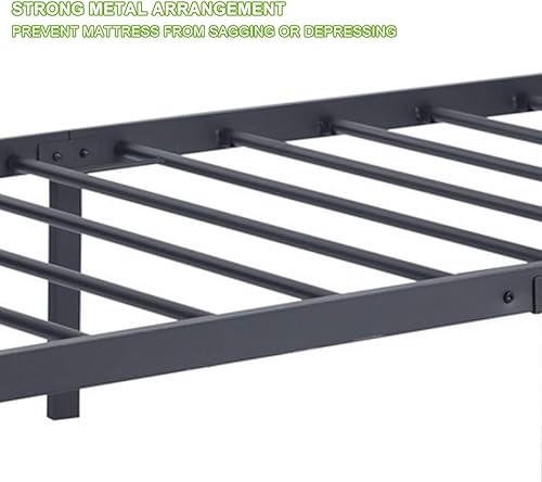 Miniatura 4 de Base de cama de metal resistente tamaño individual, base de colchón de acero, con revestimiento negro, cabecero retro para cama individual, no Negro