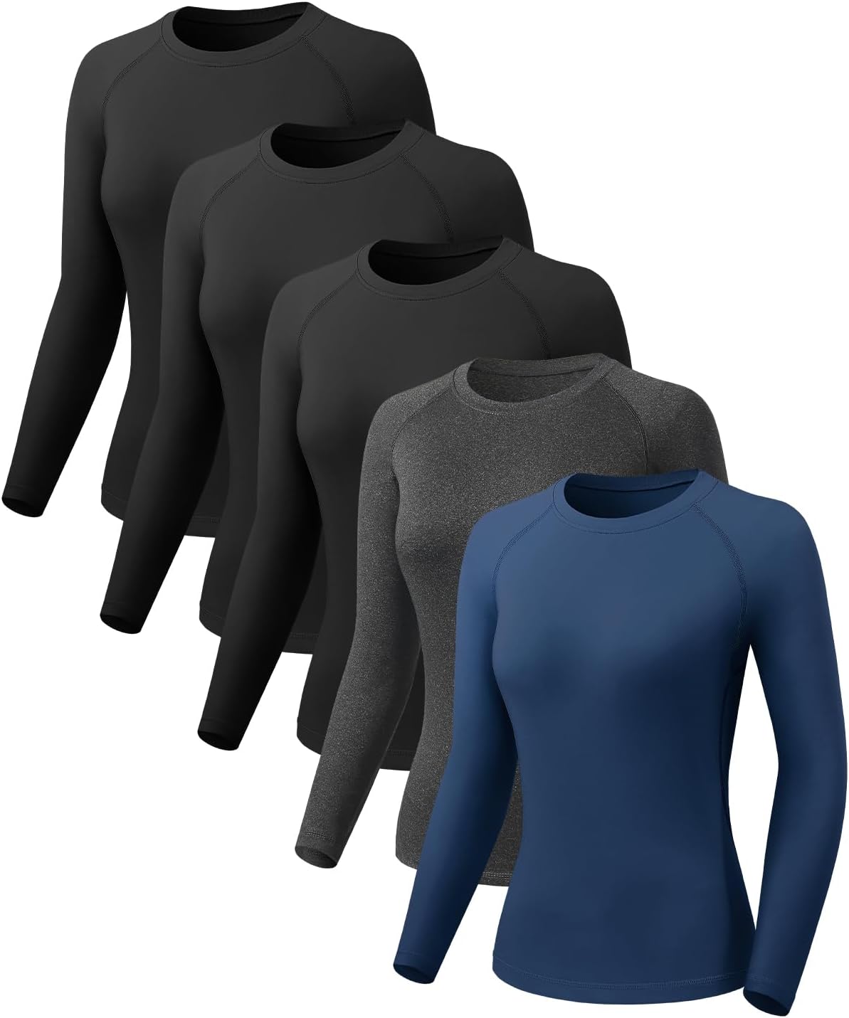 5 Pack Women's Compression Shirts Long Sleeve Workout Tops Dry Fit Athletic Baselayer Running Yoga Gym T-Shirt