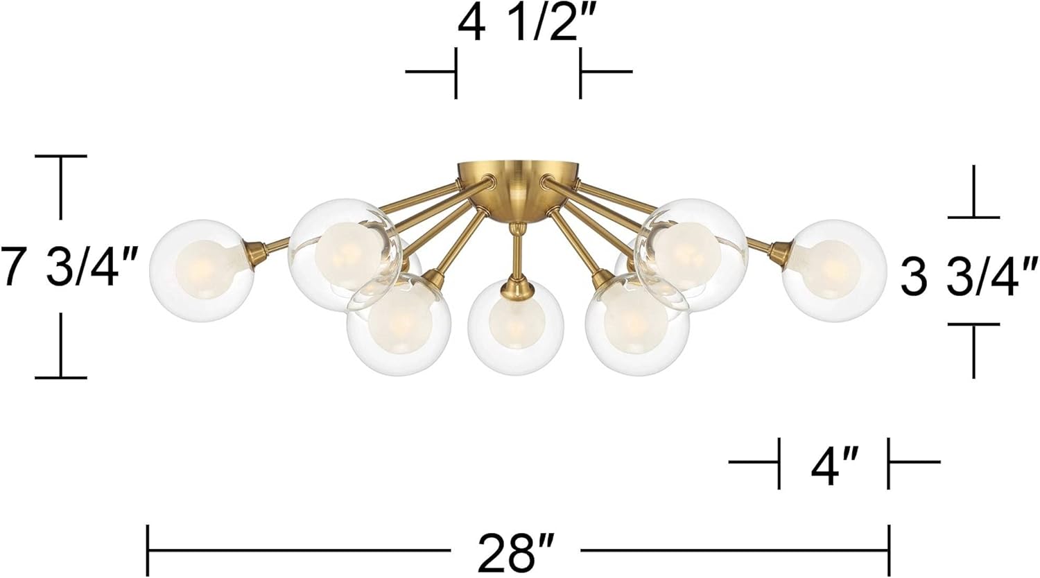 Modern Gold Glass Sputnik LED Ceiling Light Fixture