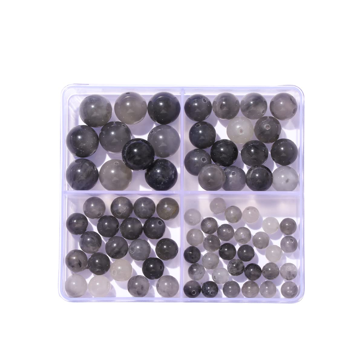 6-12mm Natural Gray Cloud Quartz Stone Beads Kit Round Genuine Real Stone Smooth Beading Loose Gemstones DIY Bead for Bracelet Necklace Earrings Jewelry Making