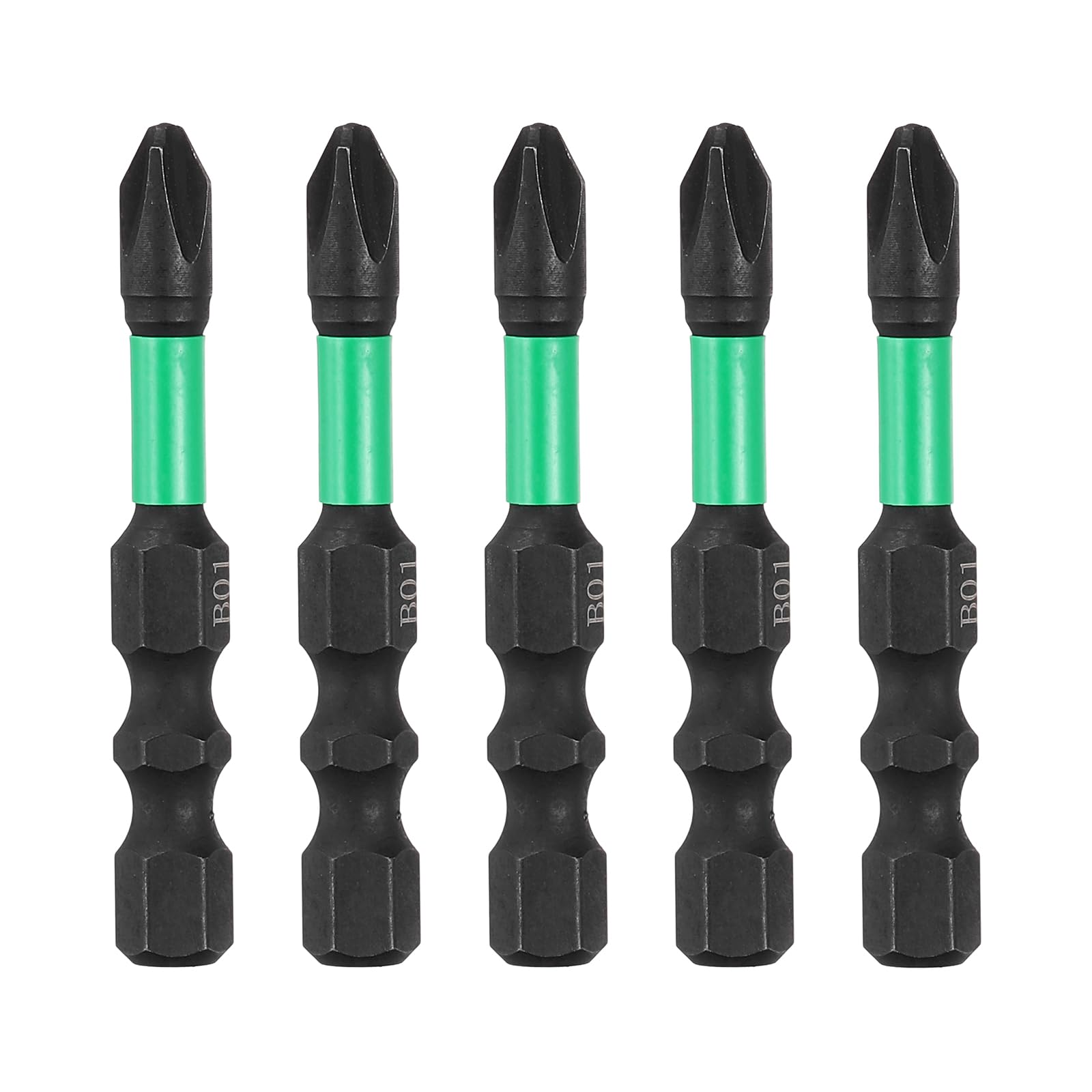 sourcing map 5pcs Electrician Impact Screwdriver Bit 2" FPH2 Electric Bits 1/4" Hex Shank S2 Magnetic Slotted Phillips Screw Driver Drill for Electrical Air Switch Breaker, Black/Green