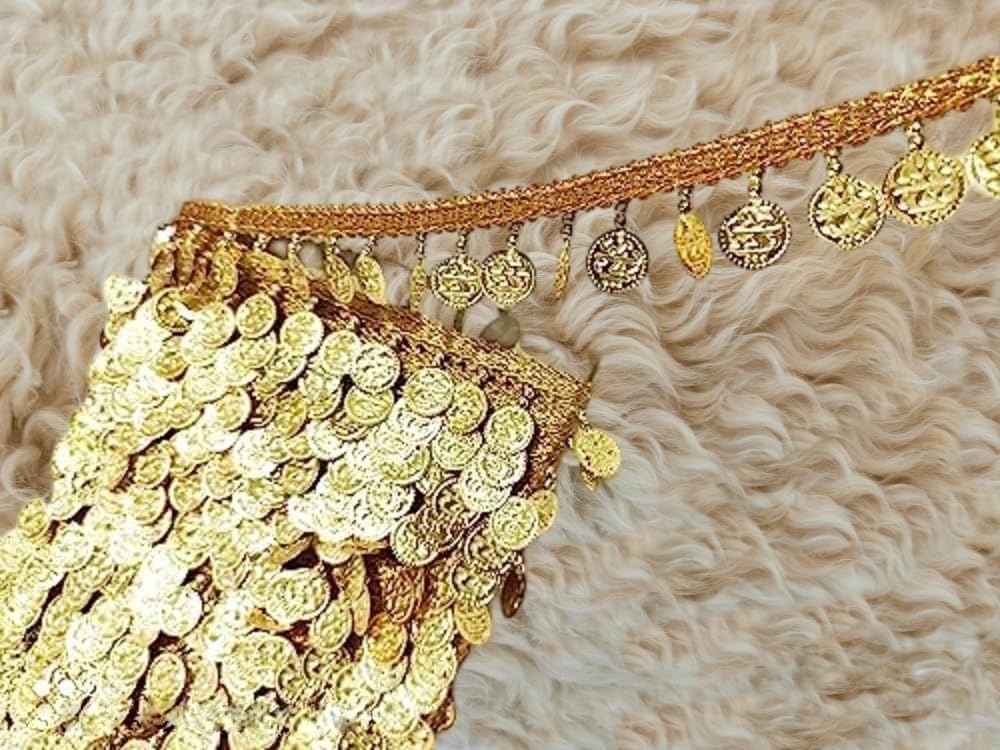 Lacesnmore Golden latkan lace for Blouse Coin/Ginni Hanging latkan Lace, Coin Fringe Dupatta jhalar (3meter) 2