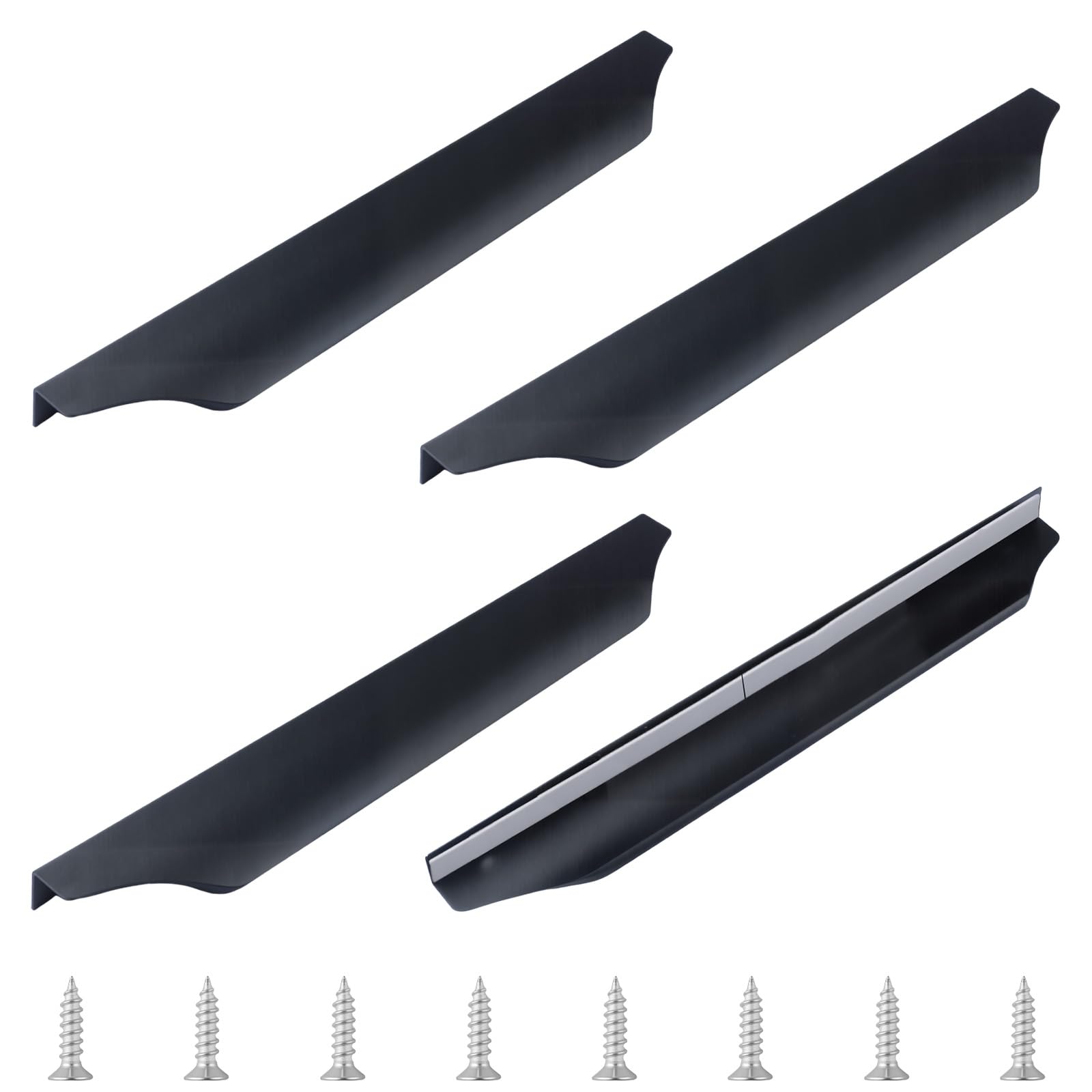MOROBOR 4 Pack Finger Edge Pull, Self-Adhesive Instant Cabinet Drawers Pulls Concealed Drawer Pulls Modern Style Drawer Handle for Cabinet Hardware Wardrobe, 300mm/Black