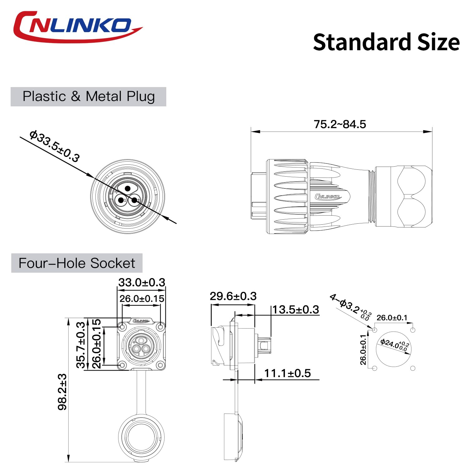 CNLINKO DH-24 3 Polig Industrielle Wasserdichte Steckverbinder, IP68 Rundsteckverbinder, Hartmetall Anti-Interferenz Gehäuse, Schnellsteck Aviation-Stecker, M24 Panel Montage-Flanschbuchse | IP68 Rundsteckverbinder, Hartmetall Anti-Interferenz Gehäuse, Sc