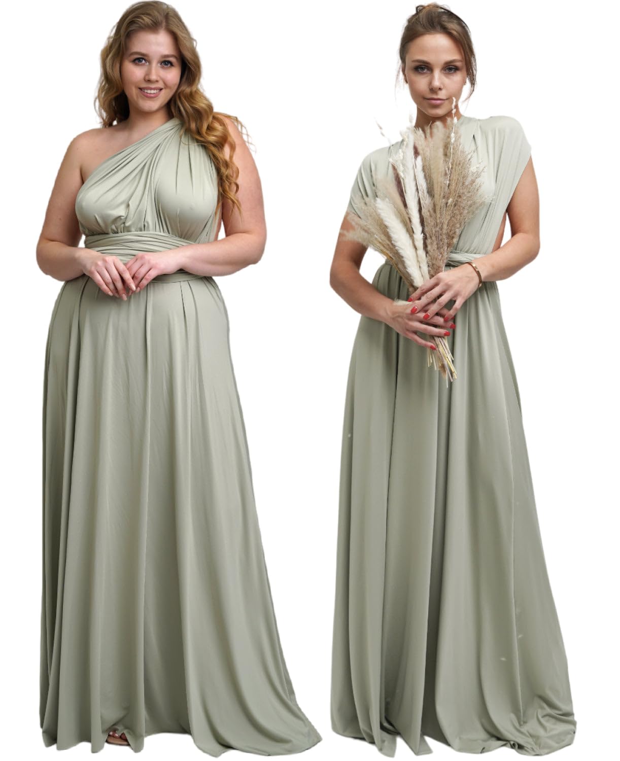 Taniri Infinity Dress - Convertible Multiway Maxi Long Transformer Gown Dress - Bridesmaid Bridal Party Wedding - Strap Wrap, Fossil Green, Large