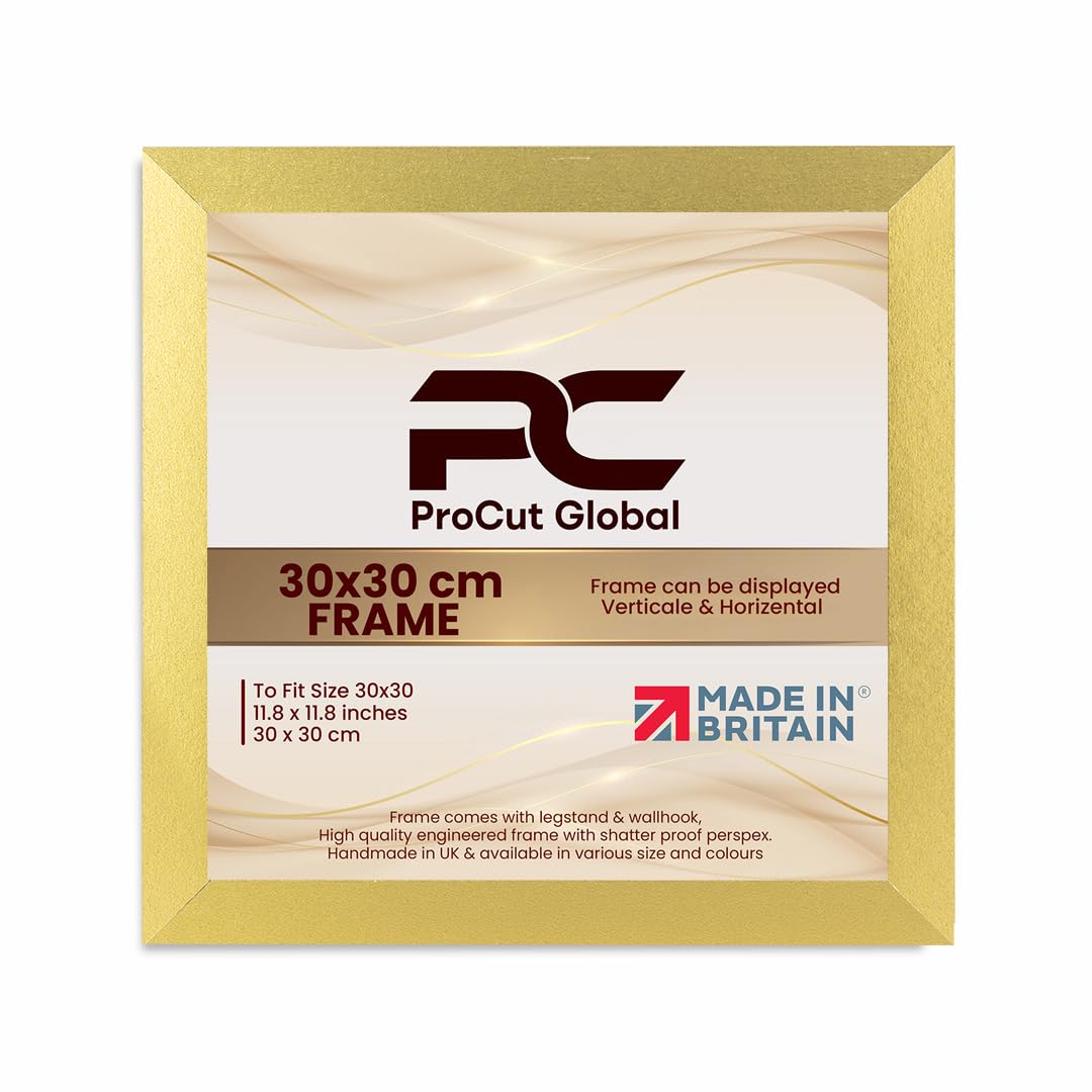 Procut Global 30X30CM Gold Picture Frames – Sleek Wooden Photo Frame with Shatterproof Perspex for Wall or Tabletop – Perfect for Posters, Certificates, Prints–Multiple Sizes & Colors Available