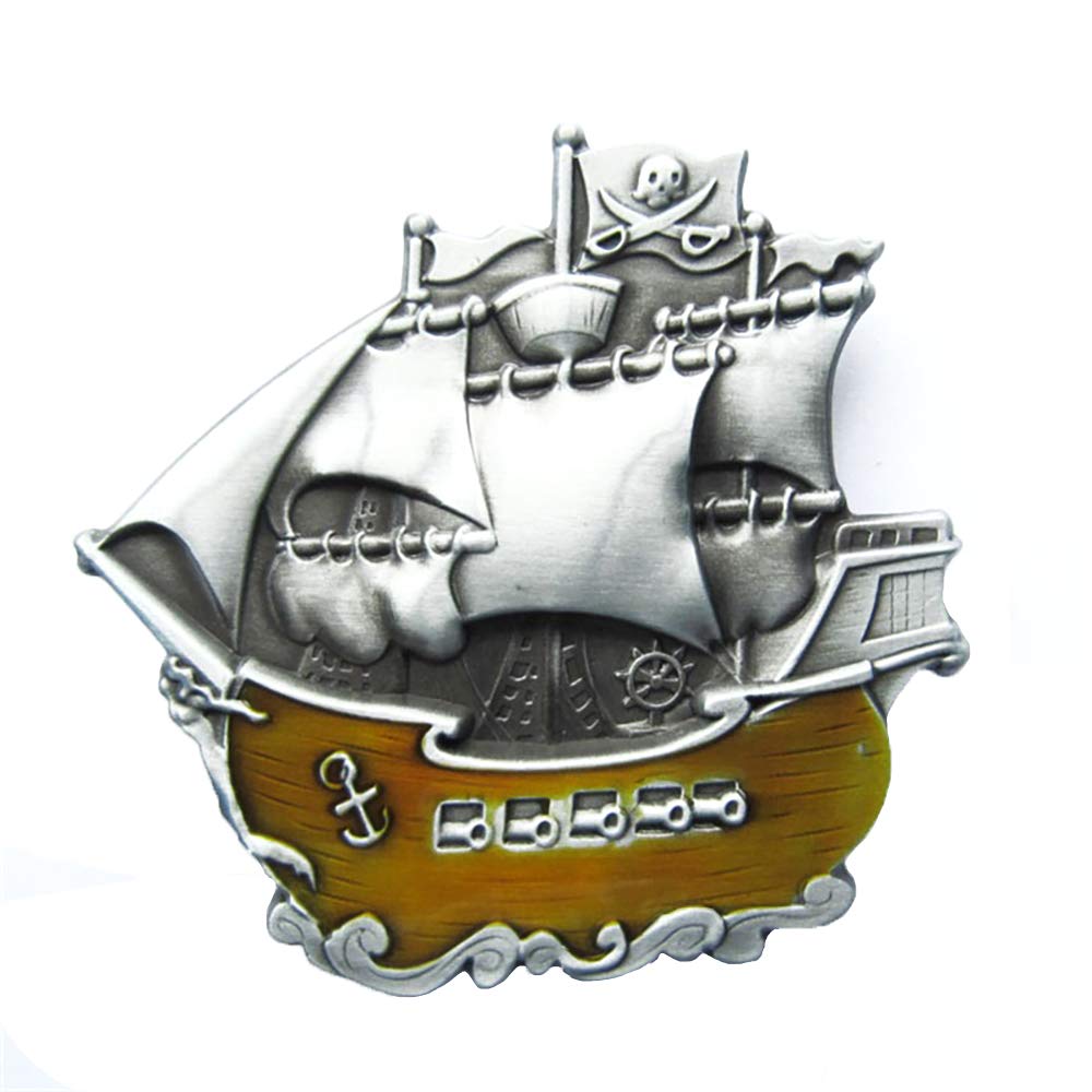 Urban Backwoods Men's Silver Pirate Ship I Belt Buckle
