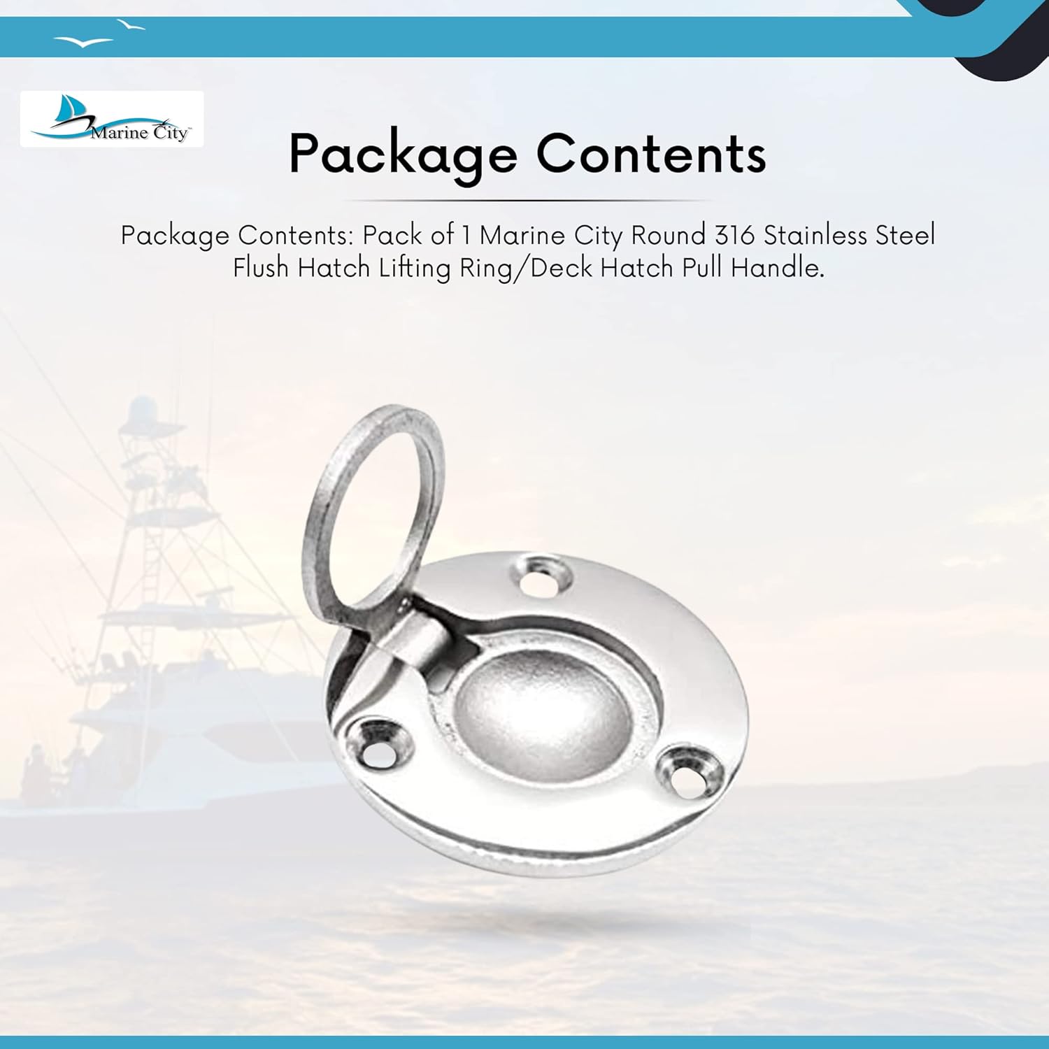 MARINE CITY Round 316 Grade Stainless Steel Flush Hatch Lifting Ring – Deck Hatch Pull Handle (Diameter 2 Inches) for Watercraft – Boats – Yachts (Pack of 1) : Sports & Outdoors
