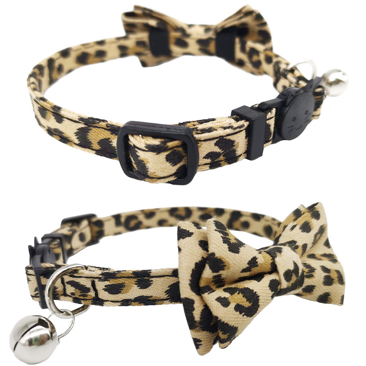 Katzenhalsband, mit Schleife und Glöckchen, verstellbar von 19 - 26 cm, 2 Stück