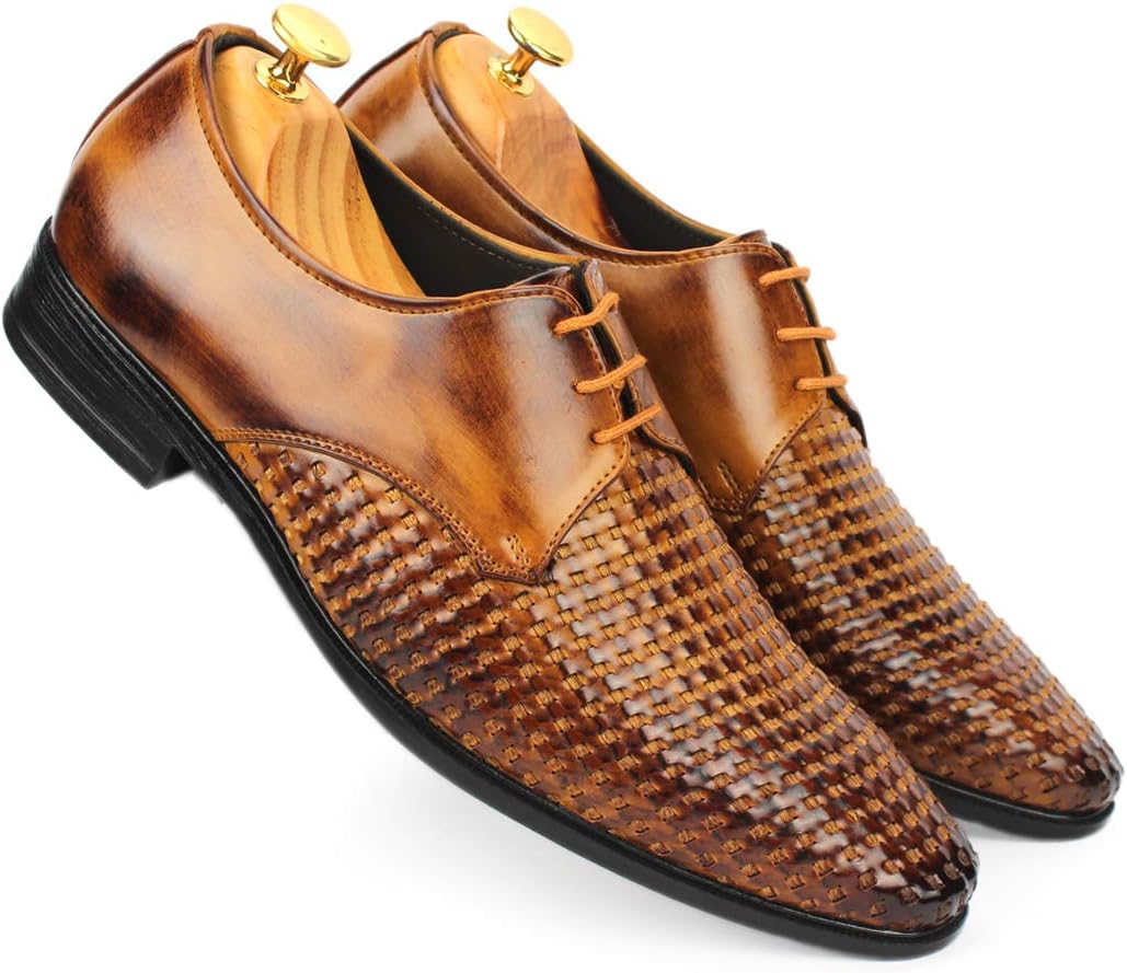 FASHION VICTIM Men's Luxury lace up/Derby Designer wear Formal Shoe. Tan