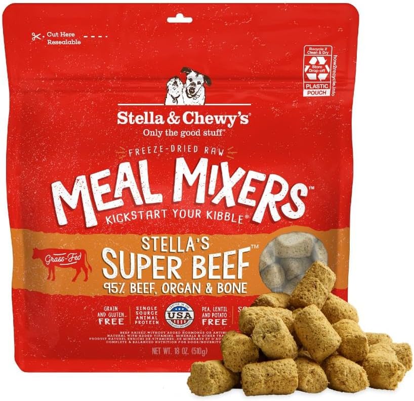 Freeze-Dried Raw Beef Meal Mixers- Dog Food Topper and Mixer - Made with 95% Grass-Fed Beef, Organs & Bone - Perfect for Picky Eaters - Grain-Free - 18 oz