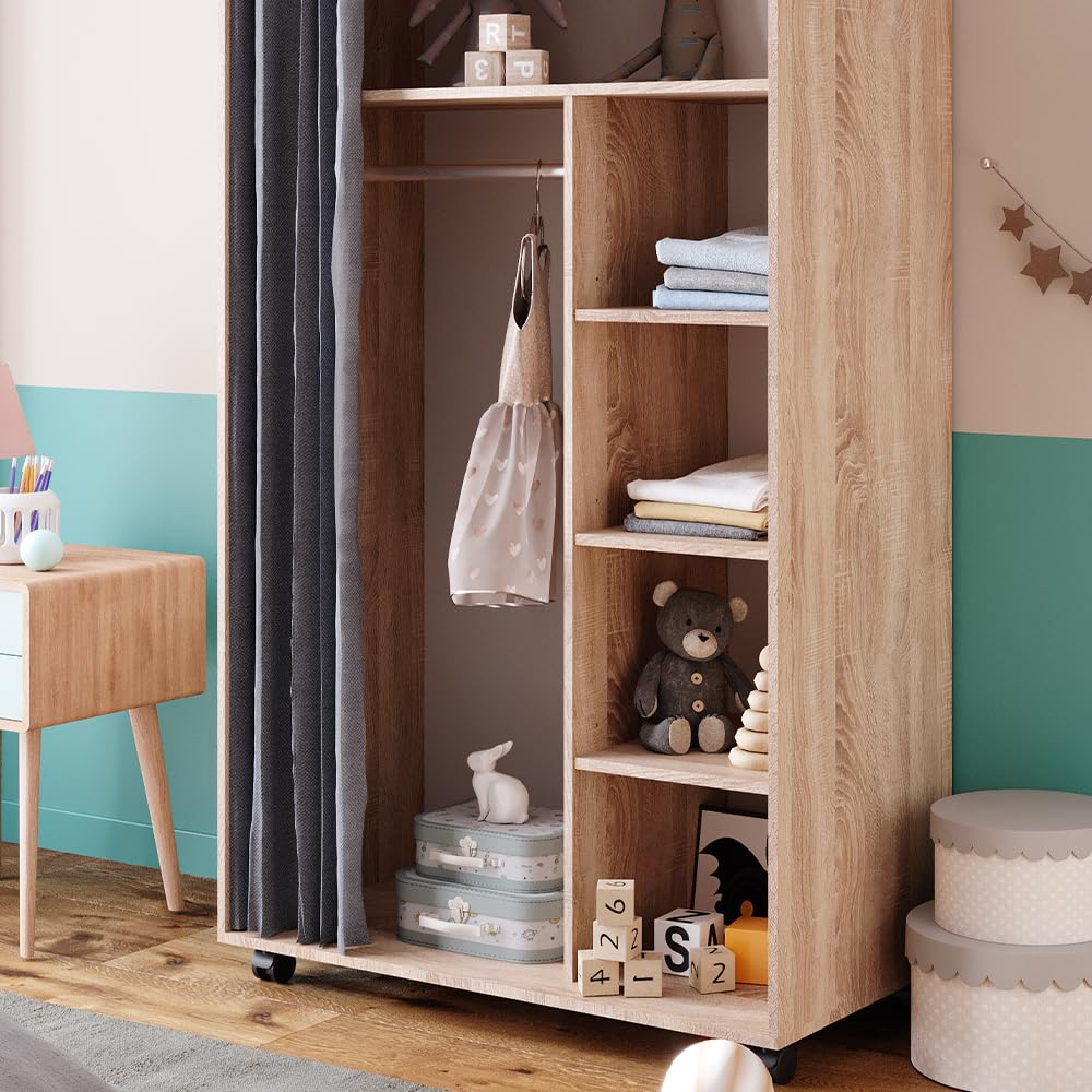 Vicco Armoire Doros, Sonoma, 100x168cm Ouvert, avec roulettes, pour Le Rangement Flexible de vêtements et Accessoires