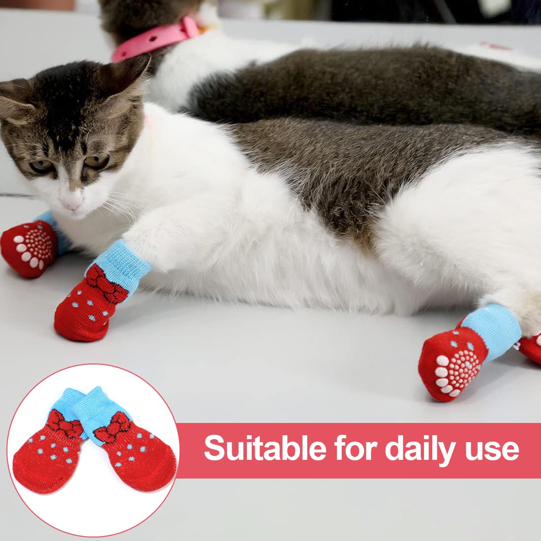Chaussures Pour Chats: 4 Pièces Chaussettes Pour Chat Chaussures Antidérapantes Résistantes Aux Rayures, Couvre Pieds En Tissu Doux Élastique Fournitures Pour Animaux De Compagnie Du 9,57 € | DHgate