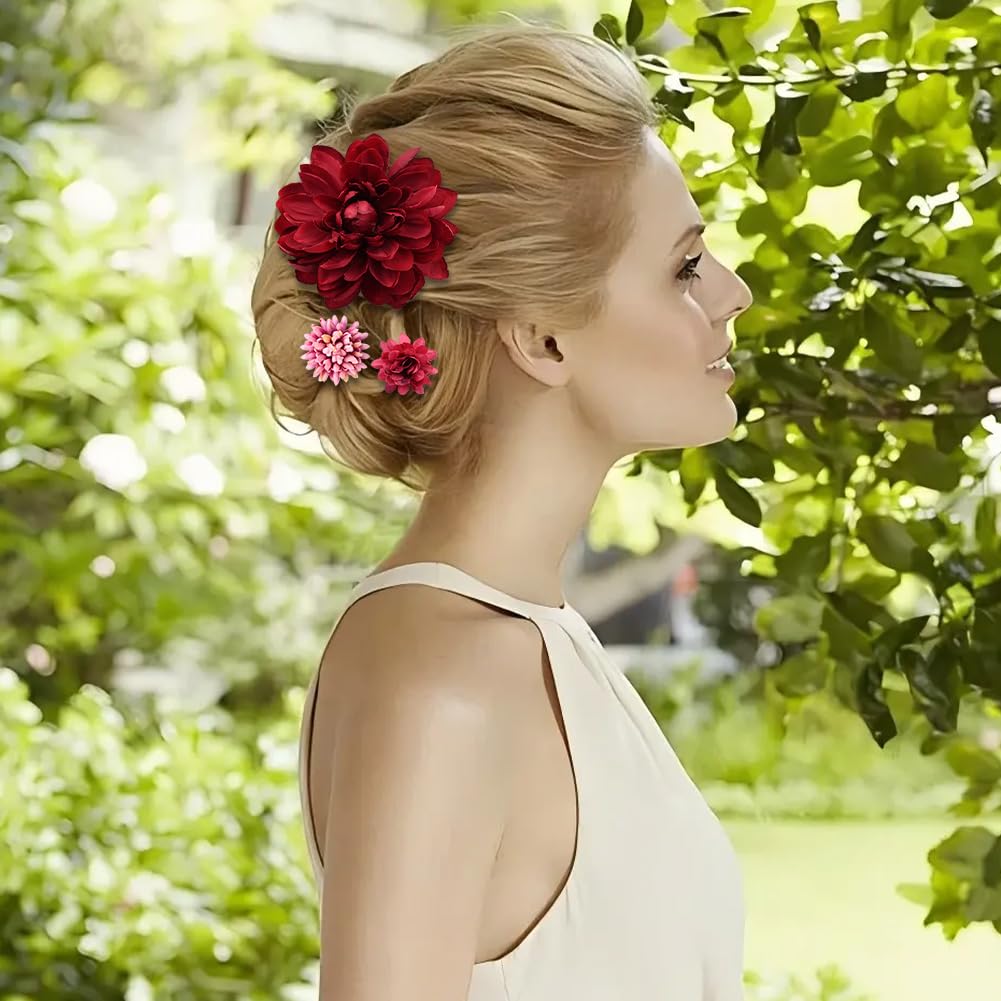 21 Pcs Flower Hair Clips, Silk Fabric Realistic 3D Rose Claw Clip Hairpins for Women Multiple Elegant Designs Boho Wedding Beach Party Brooch Pin Hair Accessories Valentines day Gift(Red Series) - Image 4