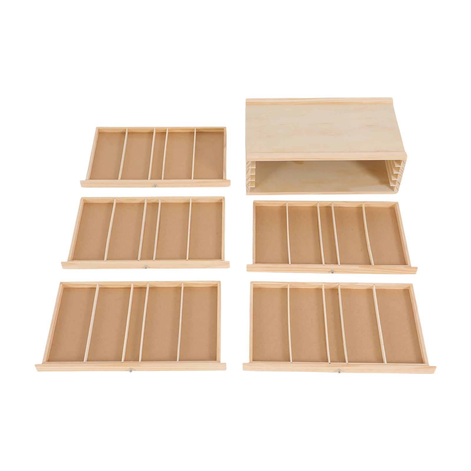 5-Drawer Pine Artist Boîte de rangement – 38 x 25 x 10 cm – Boîte de rangement avec compartiments et tiroir, finition en bois, poignées en métal, organiseur de table pour art, artisanat, bijoux