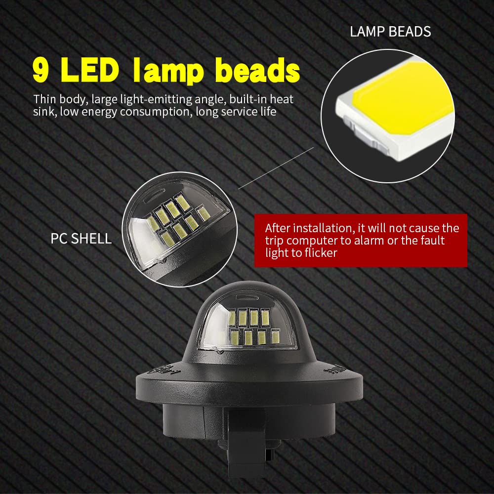 2 Luci Targa LED 12V Per Ford F-150 F-250 F-350 Super Duty (1990-2016), 9 SMD CanBus 6500K, Bianco, Impermeabili, Plug And Play, Nessun Errore