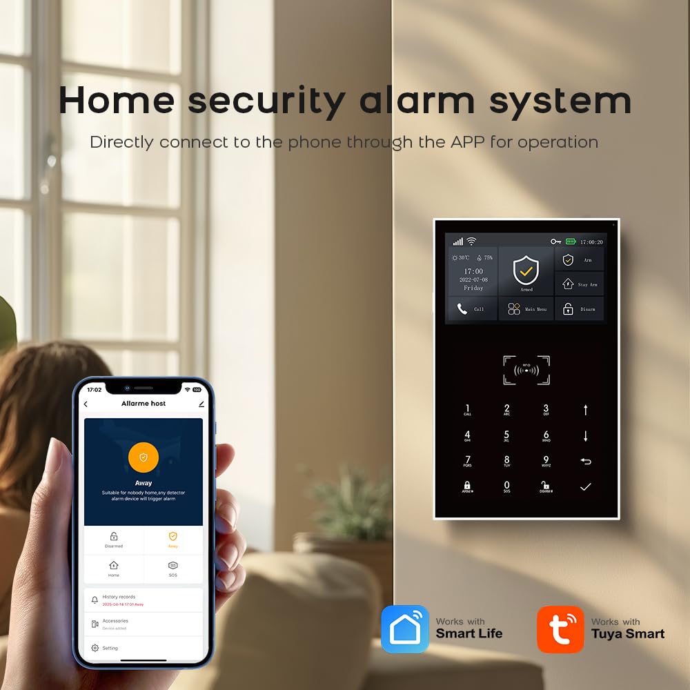4G + WLAN Alarmanlage Haus, Smart Komplettsysteme mit APP, 120dB Sirene, 10 Stück: Tür- und Fenstersensoren, Bewegungsmeldern, Fernbedienung, Funktioniert mit Alexa