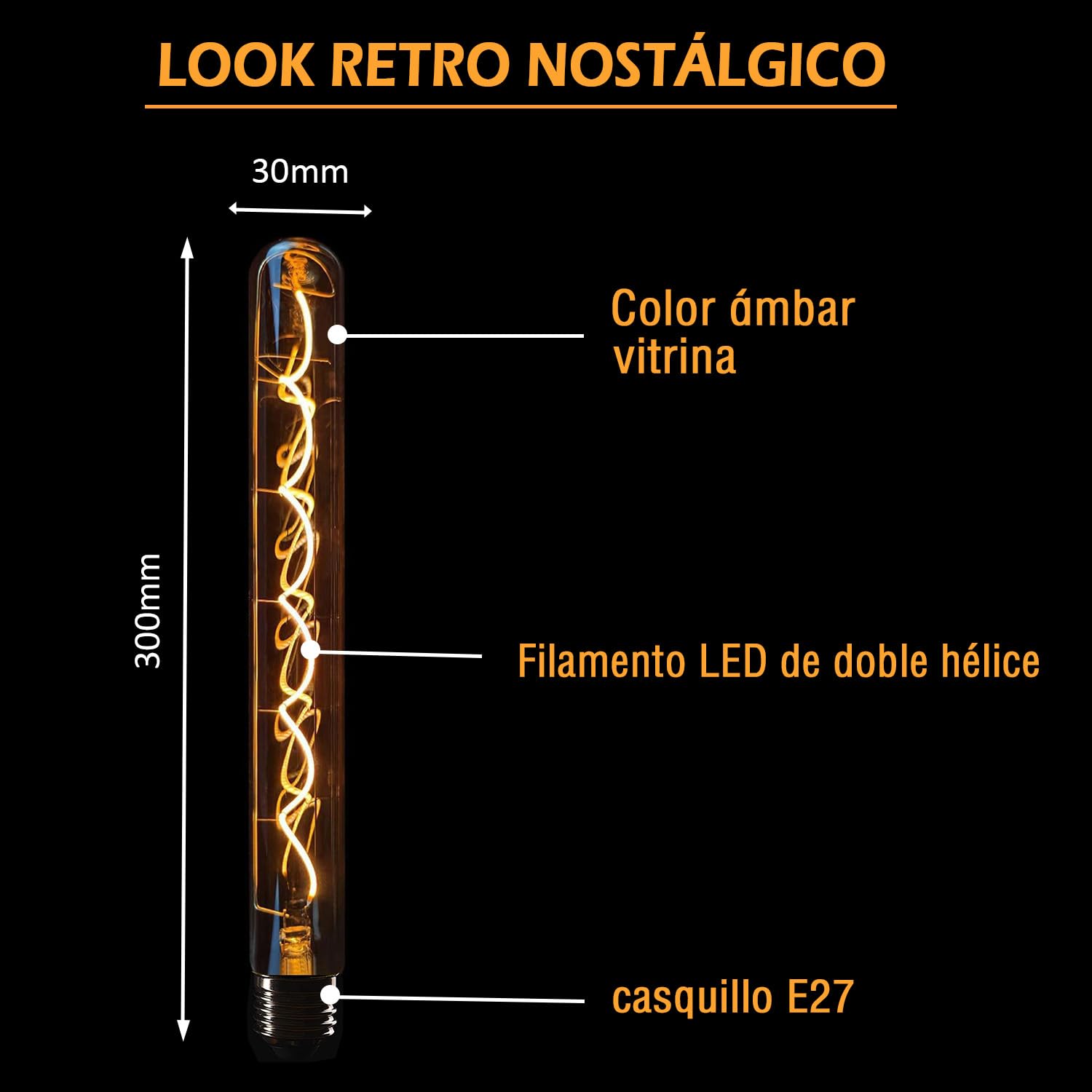 Bombilla LED Edison vintage, bombilla de flauta regulable E27 4W LED blanco cálido, lámpara Edison vintage regulable E27 ideal para iluminación nostálgica y retro - Ámbar - 4 piezas (T30)
