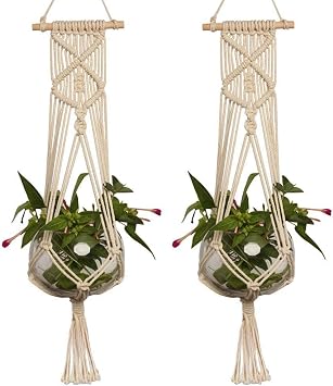 Indoor Hanging flowerpots, Hand Woven flowerpots, Plant Hanging Baskets, Cotton Rope flowerpots, Plant Shelves Used for courtyards, Windows, Gardens, porches, corridors, etc. 105cm, 2 Pieces