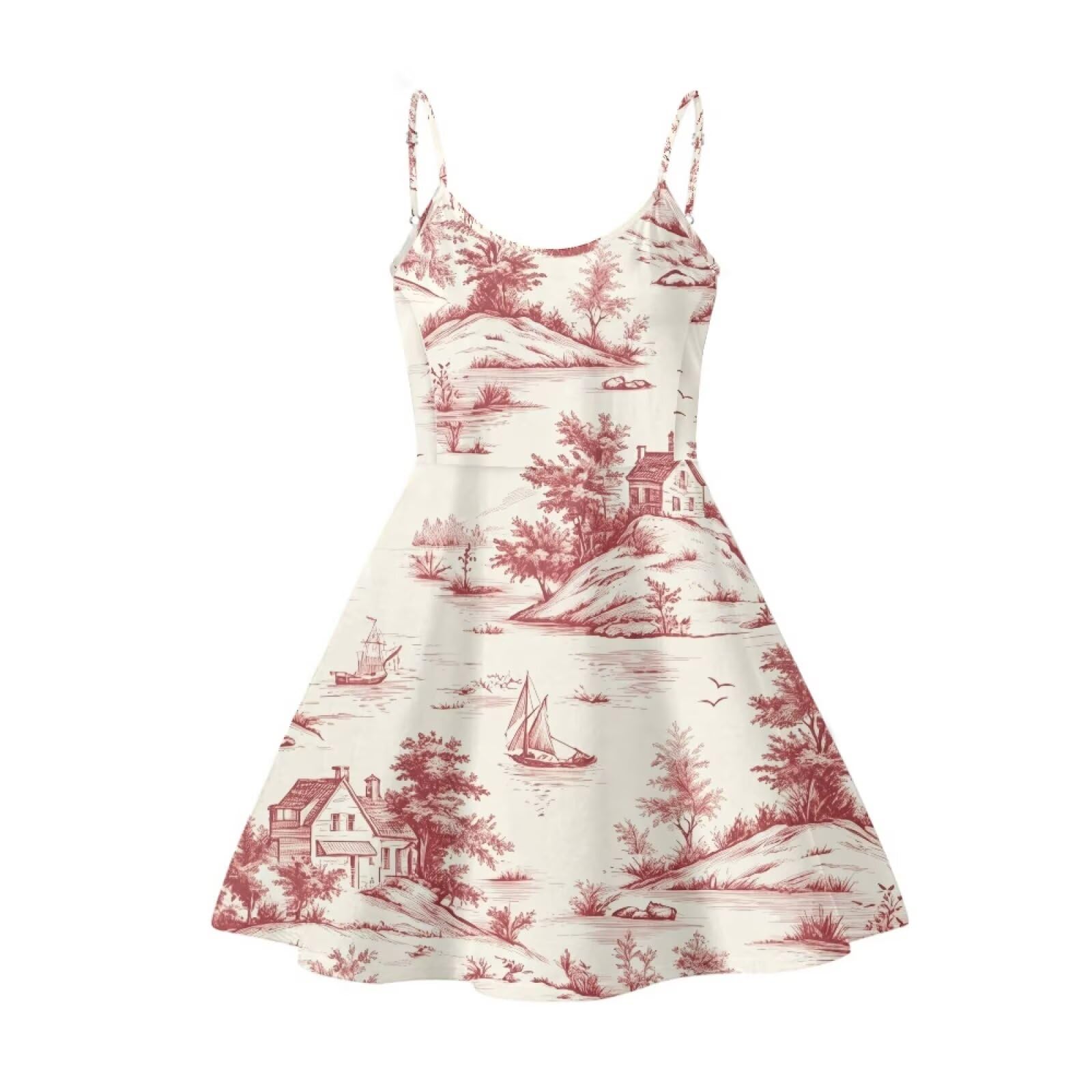Women's Spaghetti Strap Dress Summer Casual Swing Sundress Girls Beachwear Swing Mini Dress