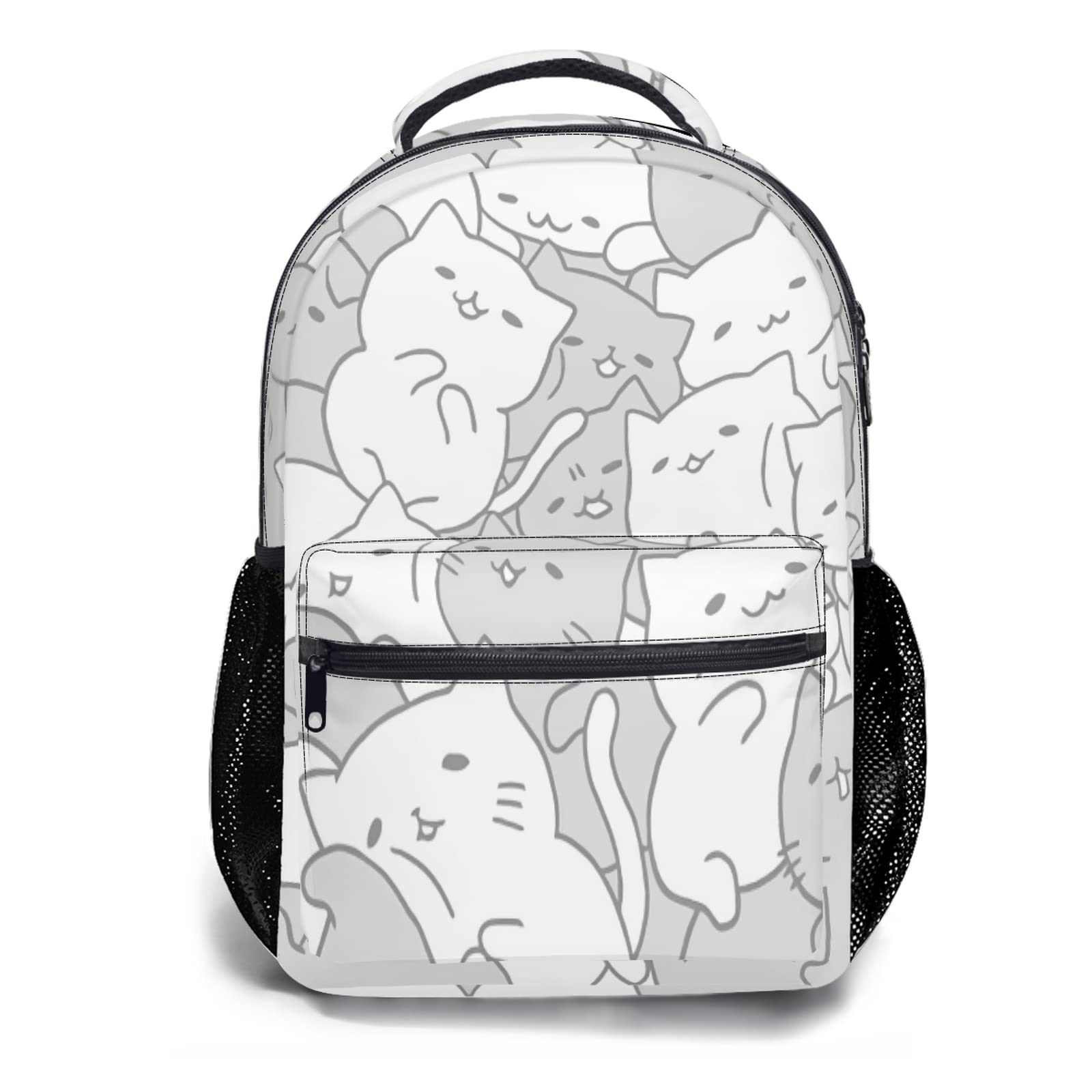 aportt Cute Cat Backpack for Boys Girls Kawaii Kitties Durable Casual Basic Kids Bookbag White Grey Lightweight School Bag for Teens Students Travel